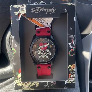 Ed Hardy Red and Black Skull Watch
